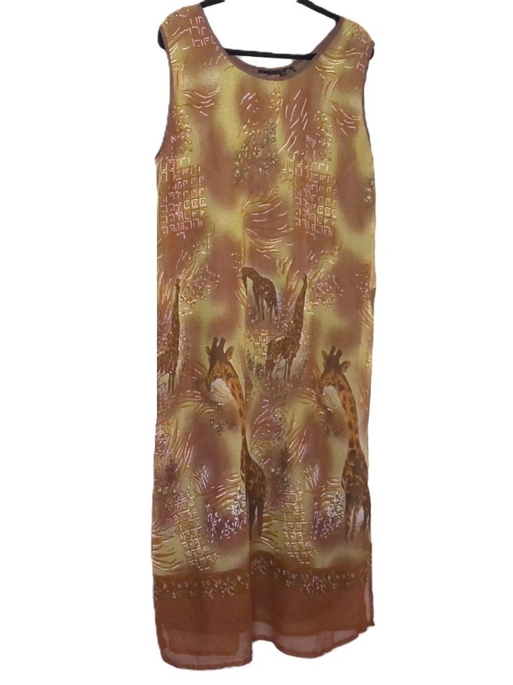 Indian Tropical Fashion Dress Sleeveless Flowy Whimsy Giraffe Animal Print XXL